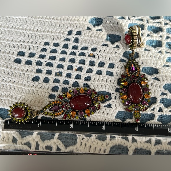 Heidi Daus vintage long drop carnelian beads clip on Earrings - Picture 5 of 8